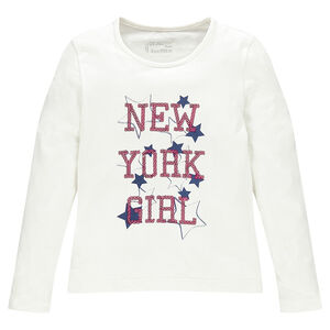 Tee-shirt manches longues uni print fantaisie 