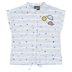 Junior - Chemise manches courtes avec rayures et badges Smiley 