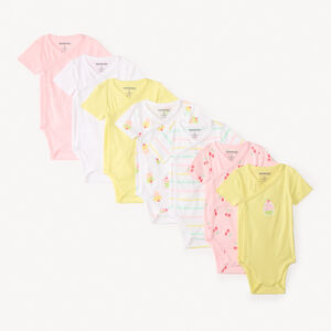 Lot de 7 bodies manches courtes motifs gourmandises pour bébé fille (ouvertures différentes selon l'âge) 