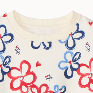 Sweat molleton imprimé fleurs plates fille 