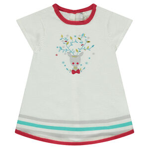 Robe en tricot manches courtes avec cerf brodé 
