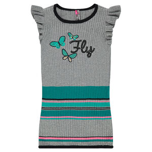 Robe tricot à volants, rayures et sequins 