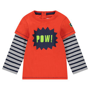 Tee-shirt manches longues effet 2 en 1 avec rayures et print 