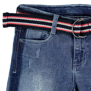 Bermuda en jean effet used à ceinture rayée amovible 