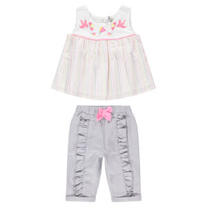 Ensemble avec tunique sans manches rayée et pantalon à volants 