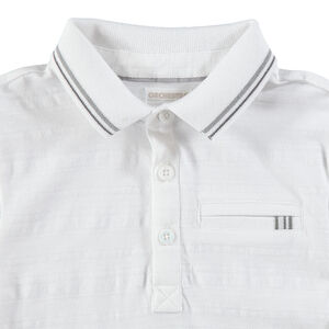 Polo manches courtes blanc en coton fantaisie avec rayures contrastées 