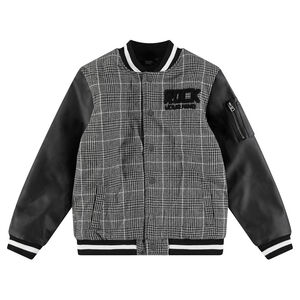 Blouson esprit teddy avec manches en simili et motif pied de poule 