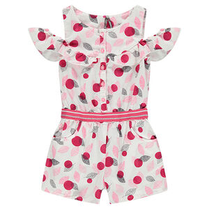 Combishort à épaules ajourées avec imprimé feuilles all-over 