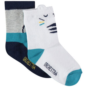 Lot de 2 paires de chaussettes assorties motif chat en jacquard 