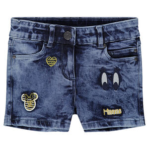 Short en jeans effet used avec badges Minnie Disney 