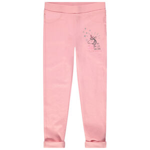 Jegging uni rose avec print licorne et poches 