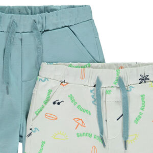 Lot de 2 bermudas molleton uni et imprimé pour bébé garçon 