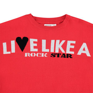 Junior - Pull en tricot rouge avec message en jacquard 