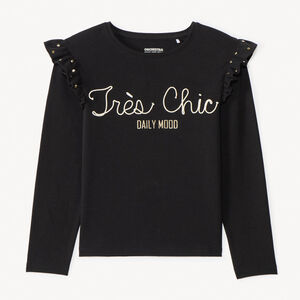 T-shirt manches longues en cording et volants fille 