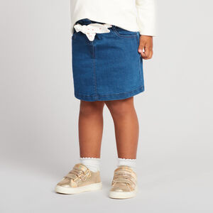 Jupe courte effet denim avec ceinture à nouer pour bébé fille 