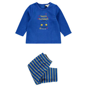 Pyjama en velours avec broderies Smiley 