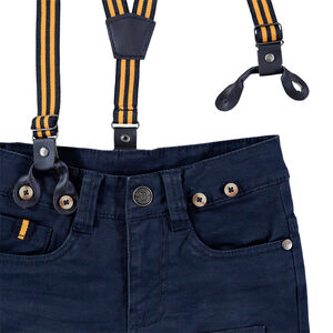 Pantalon en coton surteint effet crinkle avec bretelles rayées amovibles 