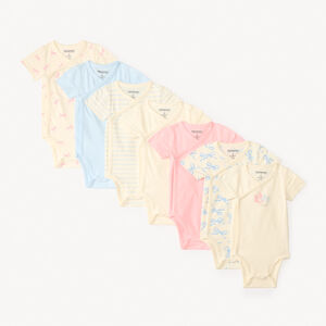 Lot de 7 bodies manches courtes motif nœud pour bébé fille ouverture différentes selon l'âge 