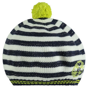 Béret marinière en tricot et fils argentés avec pompon et sequins  