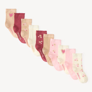 Lot de 10 chaussettes bébé fille motifs fleurs et cœurs 