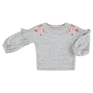 Pull en molleton twisté avec fleurs brodées sur les épaules 