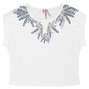 Junior - Top court manches courtes avec print plumes 