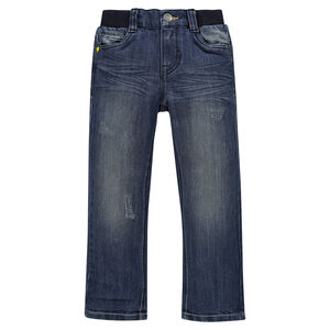 Jeans coupe droite effet used à taille élastiquée 