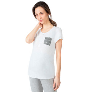 Tee-shirt manches courtes de grossesse et d'allaitement avec poche rayée 