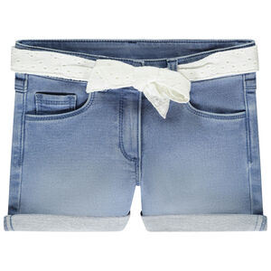 Short effet jean avec ceinture en broderie anglaise fille 
