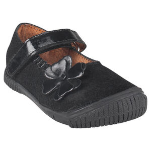 Babies noires en cuir suédé avec patch fleur 