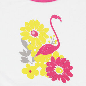 Tee-shirt court manches courtes print fleurs et flamant rose 