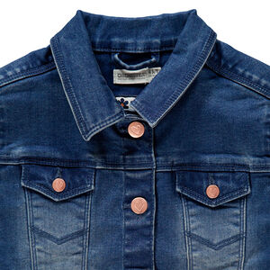 Veste en jean effet used à poches et coeur en sequins 