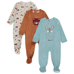 Lot de 3 dors-bien en velours print ours/renard pour bébé garçon 