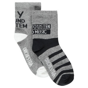 Junior - Lot de 2 paires de chaussettes assorties avec inscriptions jacquard 