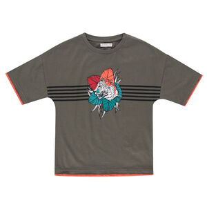 Junior - Tee-shirt manches courtes avec léopard et bandes printées  