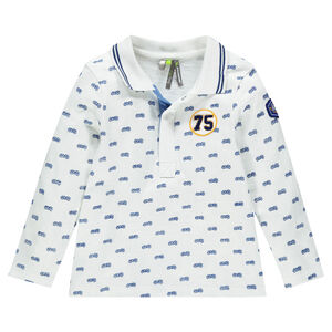 Polo manches longues en slub avec imprimé motos all-over 