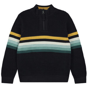 Pull en tricot ottoman à bandes contrastées et col zippé 