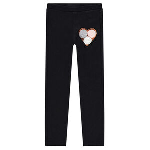 Jegging uni avec coeur printé et pompons 
