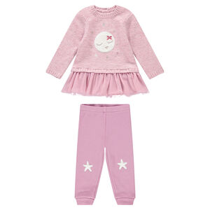 Ensemble tunique effet 2 en 1 avec tulle et pantalon uni 