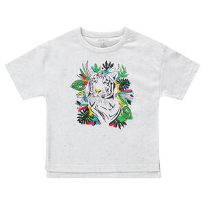 Tee-shirt manches courtes en maille neps avec tigre printé 