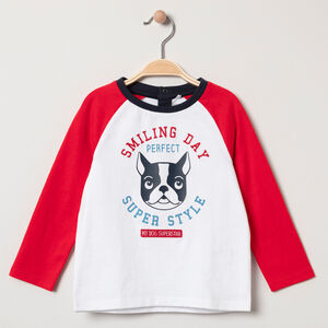 T-shirt manches longues bicolore print bouledogue français 