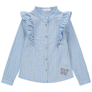 Chemise rayée à col fantaisie et papillon en sequins 
