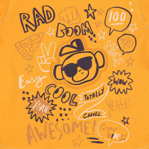 Tee-shirt manches longues jaune avec motifs fantaisie printés 