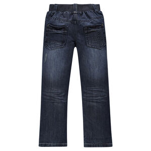 Junior - Jeans coupe droite effet used à taille élastiquée 
