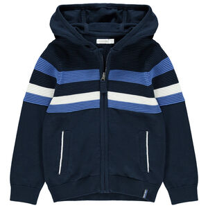 Gilet à capuche en tricot fantaisie à bandes contrastées 