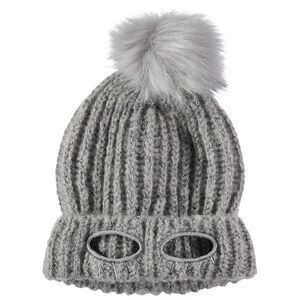 Bonnet en maille côtelée épaisse avec pompon et trou pour les yeux 