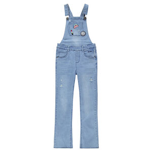Junior - Salopette en jeans effet used avec badges Smiley 