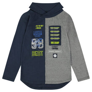 Junior - Tee-shirt manches longues bicolore avec badges et inscription 