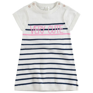 Robe manches courtes à rayures en jacquard et inscription brodée 