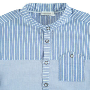 Junior - Chemise manches courtes à rayures placées et poche 